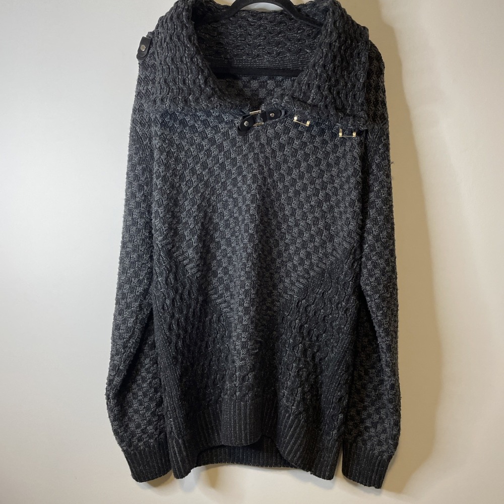 COOFANDY Cowl Neck Sweater Men XL Charcoal Gray Cable Knit‎ Buckle
